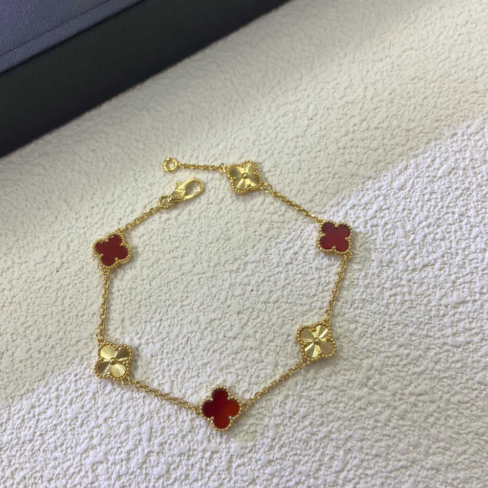 [¡®Sprite Jewelry¡¯]CLOVER 6 MOTIF RED AGATE LASER BRACELET