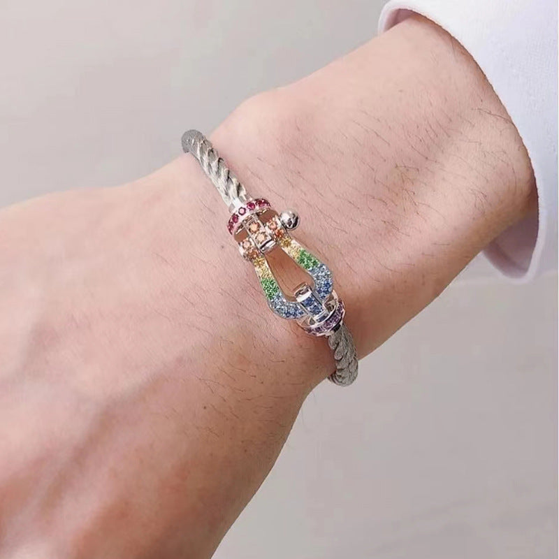 ¡®Sprite Jewelry¡¯FORC LARGE HORSESHOE  COLORED DIAMOND BRACELET SILVER