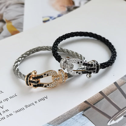 ¡®Sprite Jewelry¡¯FORCE LARGE HORSESHOE BLACK WHITE DIAMOND BRACELET SILVER