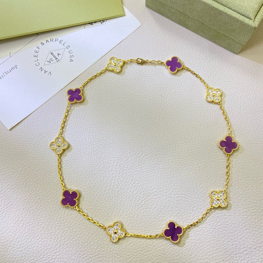 ¡®Sprite Jewelry¡¯CLOVER 10 MOTIFS  PURPLE VIOLET DIAMOND NECKLACE