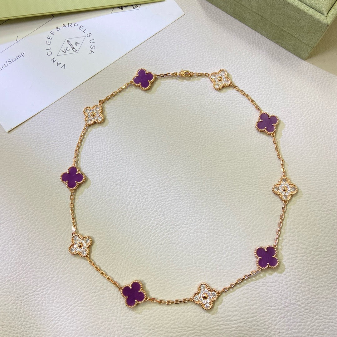 ¡®Sprite Jewelry¡¯CLOVER 10 MOTIFS  PURPLE VIOLET DIAMOND NECKLACE