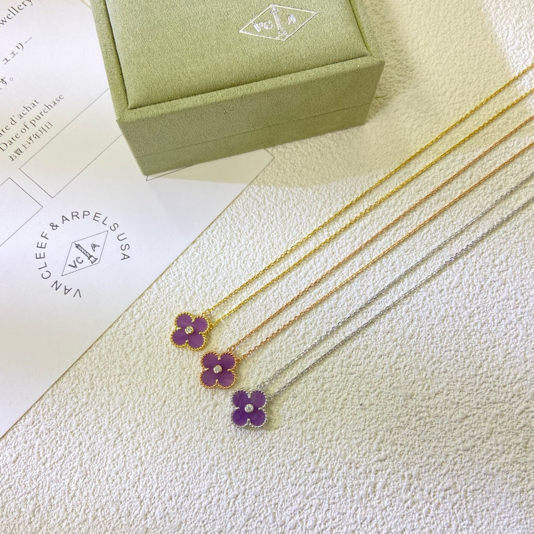 ¡®Sprite Jewelry¡¯CLOVER 15MM DIAMOND  PURPLE VIOLET NECKLACE