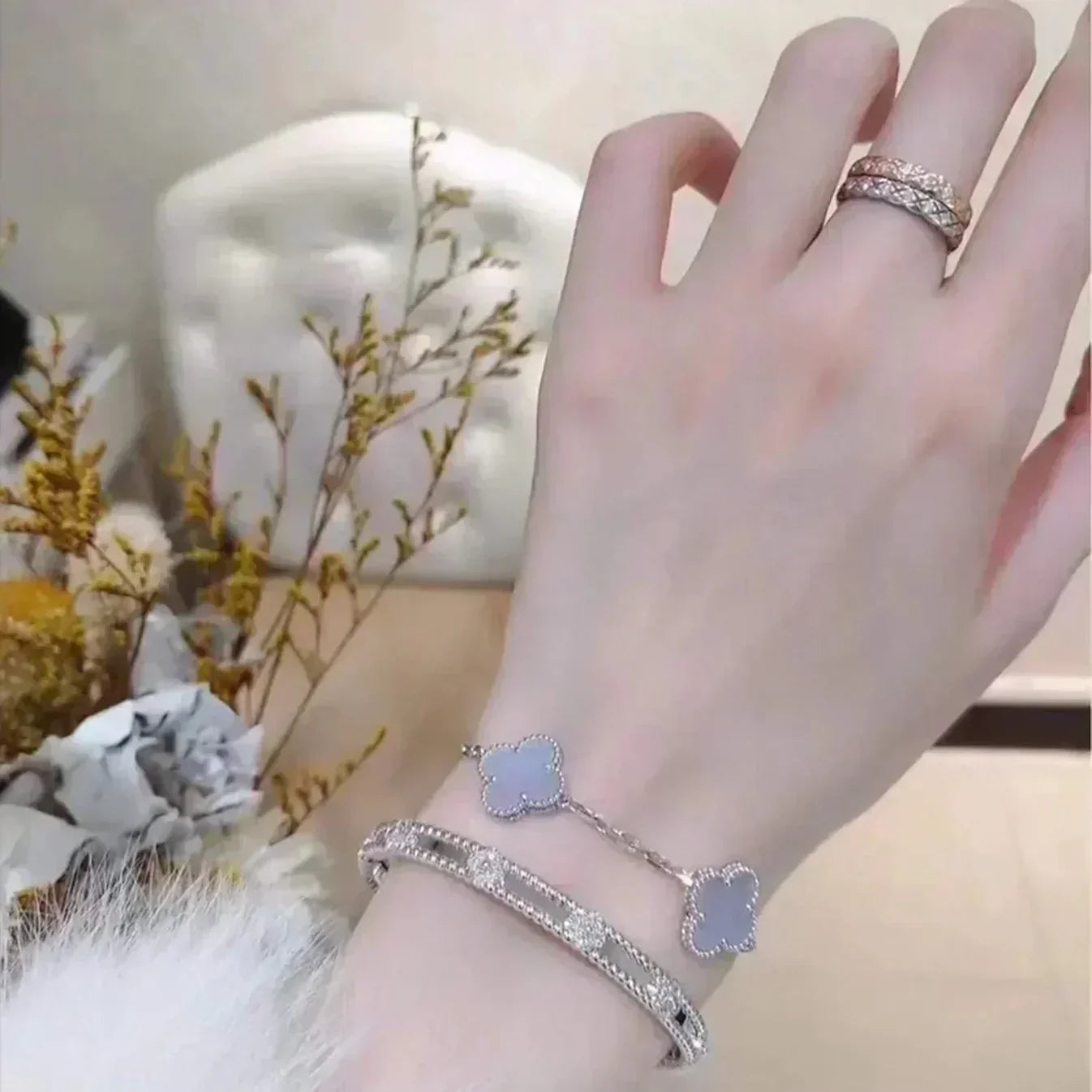 [Sprite Jewelry]New  CLOVER 5 MOTIF PURPLE CHALCEDONY BRACELET COLLECTION