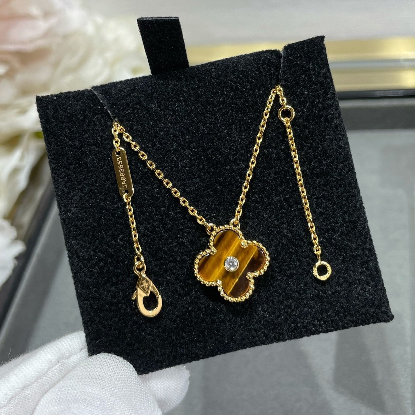 ¡®Sprite Jewelry¡¯CLOVER 15MM DIAMOND AND YELLOW TIGER'S EYE AGATE necklace
