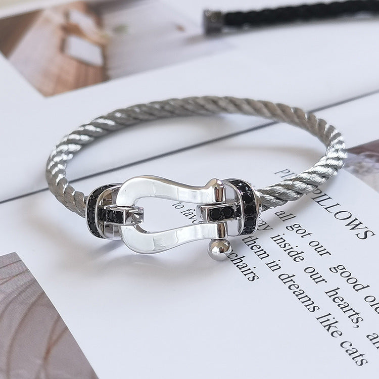 ¡®Sprite Jewelry¡¯FORCE LARGE HORSESHOE BLACK DIAMOND BRACELET SILVER