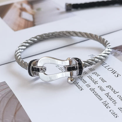 ¡®Sprite Jewelry¡¯FORCE LARGE HORSESHOE BLACK DIAMOND BRACELET SILVER