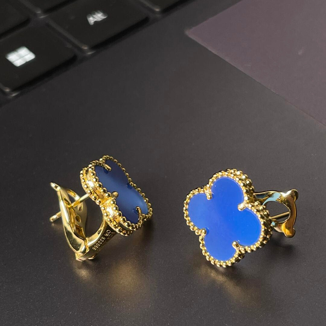 [Sprite Jewelry] CLOVER LARGE (20mm) 1 MOTIFS BLUE MOP STUD EARRINGS