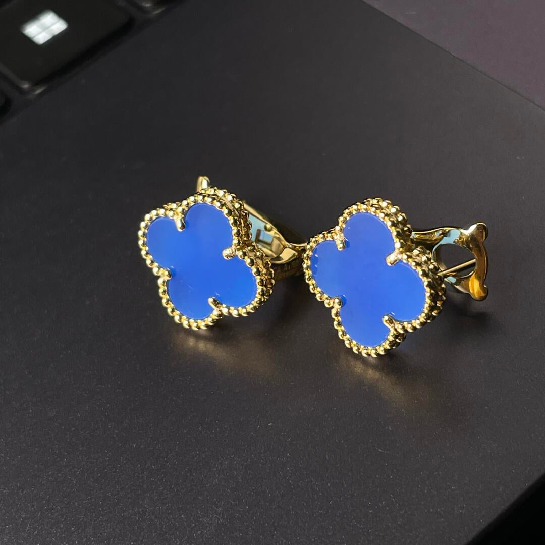 [Sprite Jewelry] CLOVER LARGE (20mm) 1 MOTIFS BLUE MOP STUD EARRINGS
