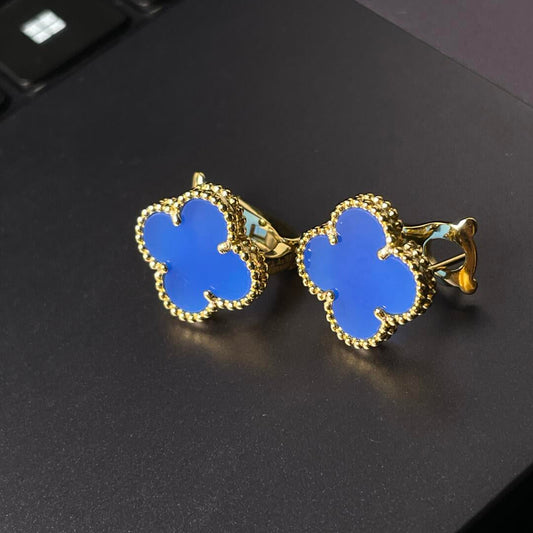 [Sprite Jewelry] CLOVER LARGE (20mm) 1 MOTIFS BLUE MOP STUD EARRINGS