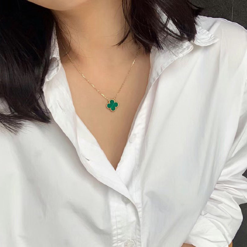 ¡®Sprite Jewelry¡¯CLOVER 15MM MALACHITE SINGLE FLOWER  NECKLACE