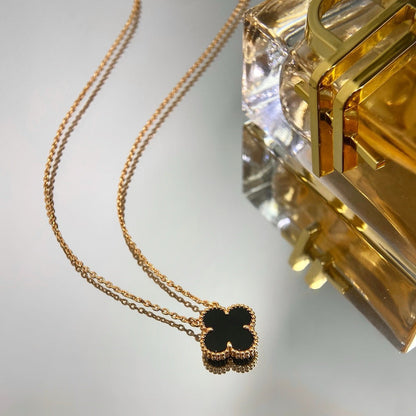 ¡®Sprite Jewelry¡¯CLOVER 15MM BLACK ONYX SINGLE FLOWER NECKLACE