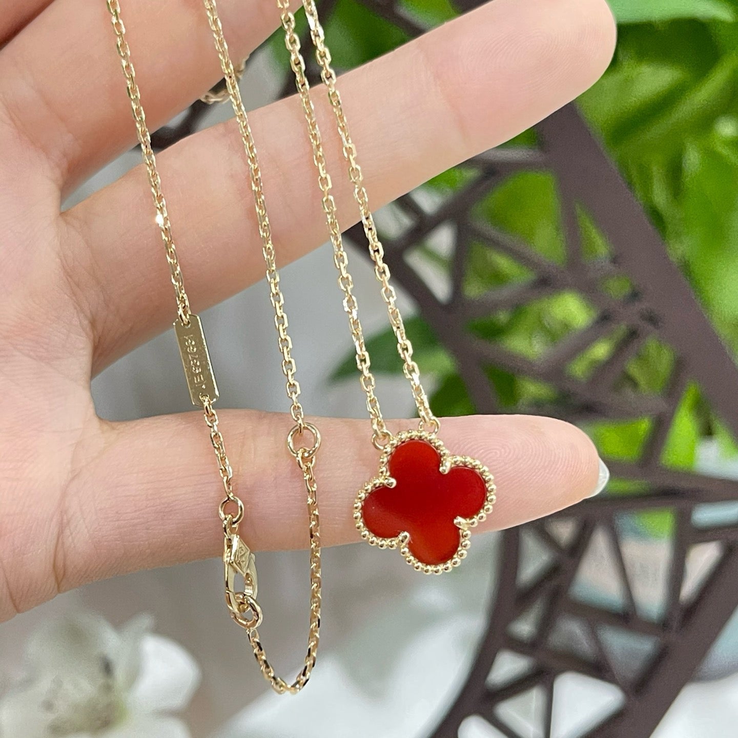 ¡®Sprite Jewelry¡¯CLOVER 15MM CARNELIAN SINGLE FLOWER NECKLACE