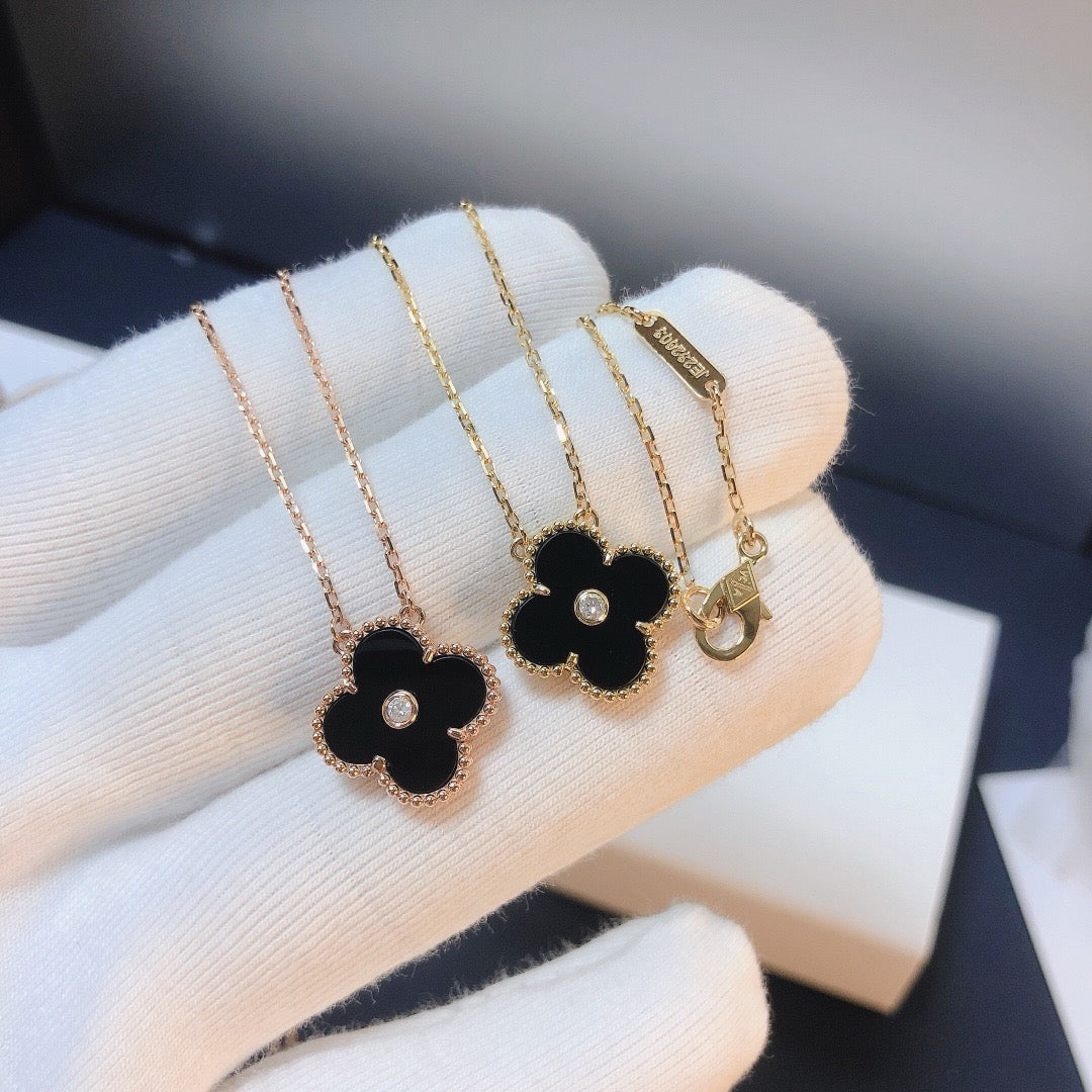 ¡®Sprite Jewelry¡¯CLOVER 15MM DIAMOND ONYX NECKLACE