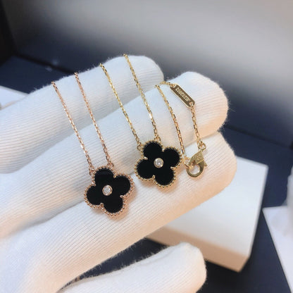 ¡®Sprite Jewelry¡¯CLOVER 15MM DIAMOND ONYX NECKLACE
