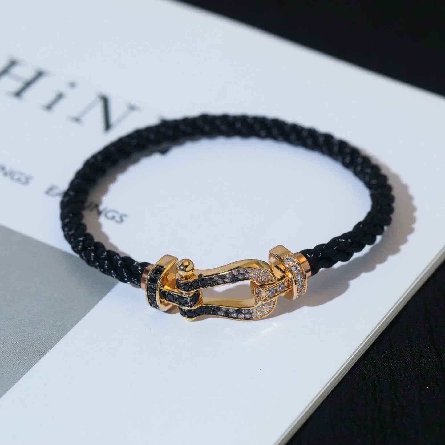 ¡®Sprite Jewelry¡¯FORCE LARGE HORSESHOE BLACK WHITE DIAMOND BRACELET ROSE GOLD