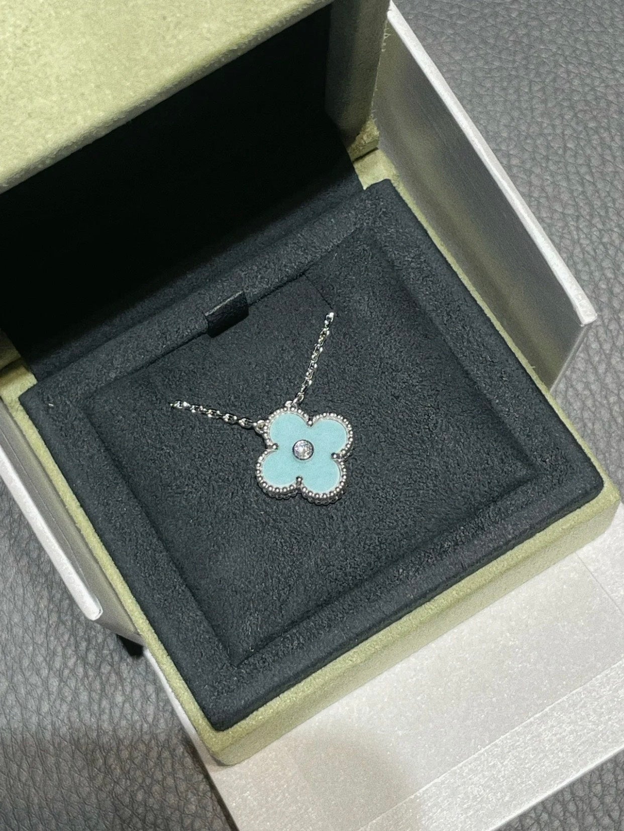 ¡®Sprite Jewelry¡¯CLOVER 1 DIAMOND LIGHT BLUE SILVER NECKLACE