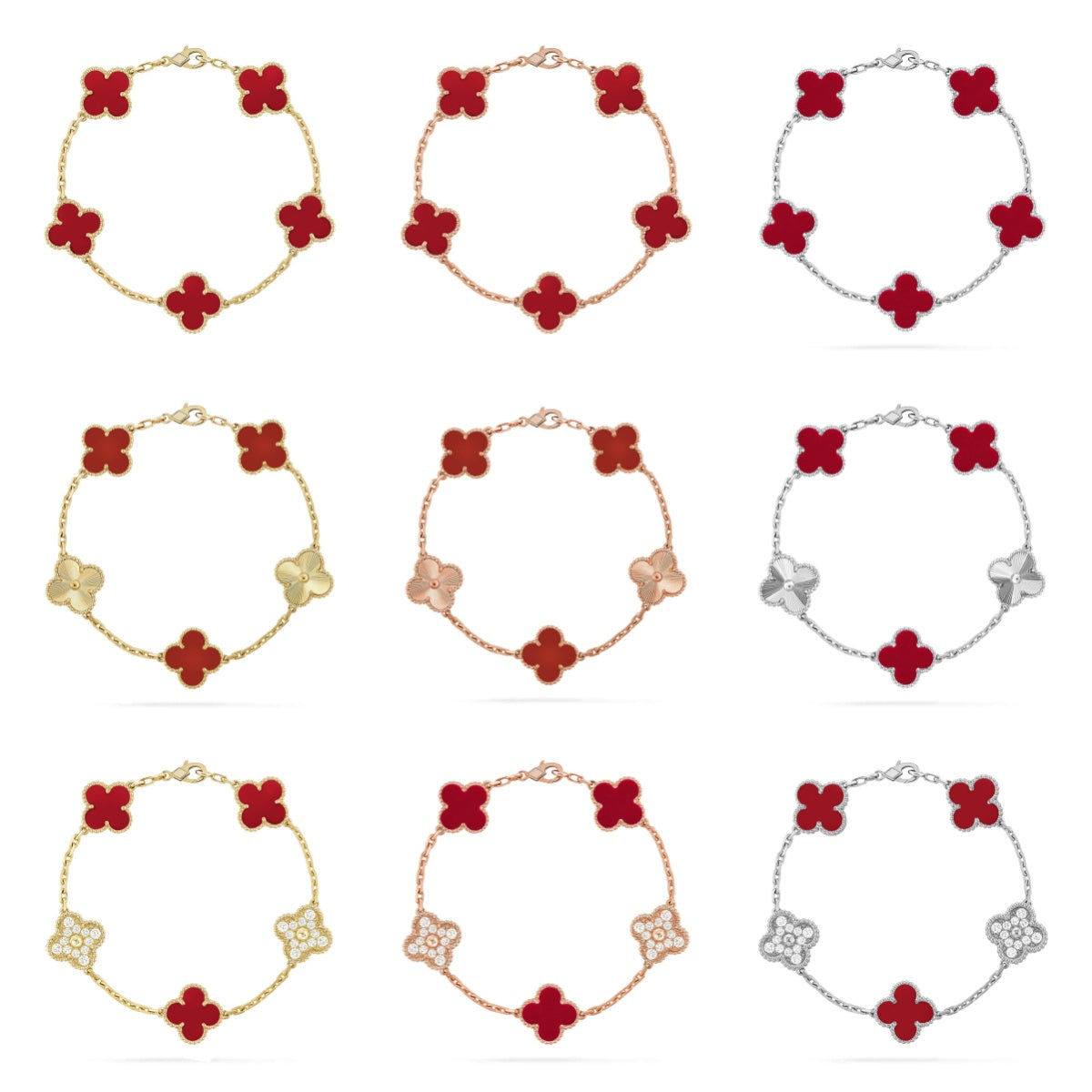[Sprite Jewelry]New  CLOVER 5 MOTIF RED CORNELIAN BRACELET COLLECTION