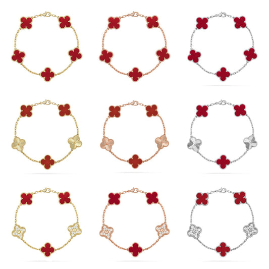 [Sprite Jewelry]New  CLOVER 5 MOTIF RED CORNELIAN BRACELET COLLECTION