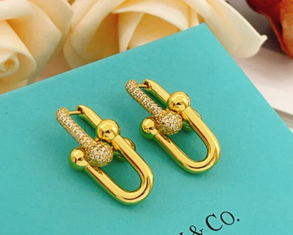 [Sprite Jewelry]TF HORSESHOE BUCKLE DIAMOND EARRINGS