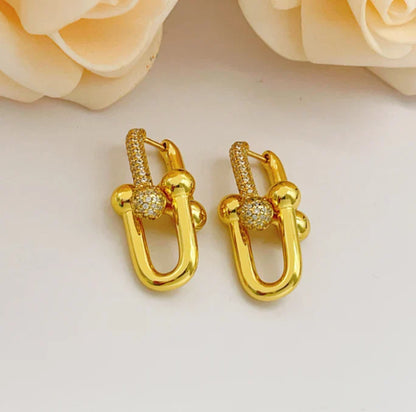 [Sprite Jewelry]TF HORSESHOE BUCKLE DIAMOND EARRINGS
