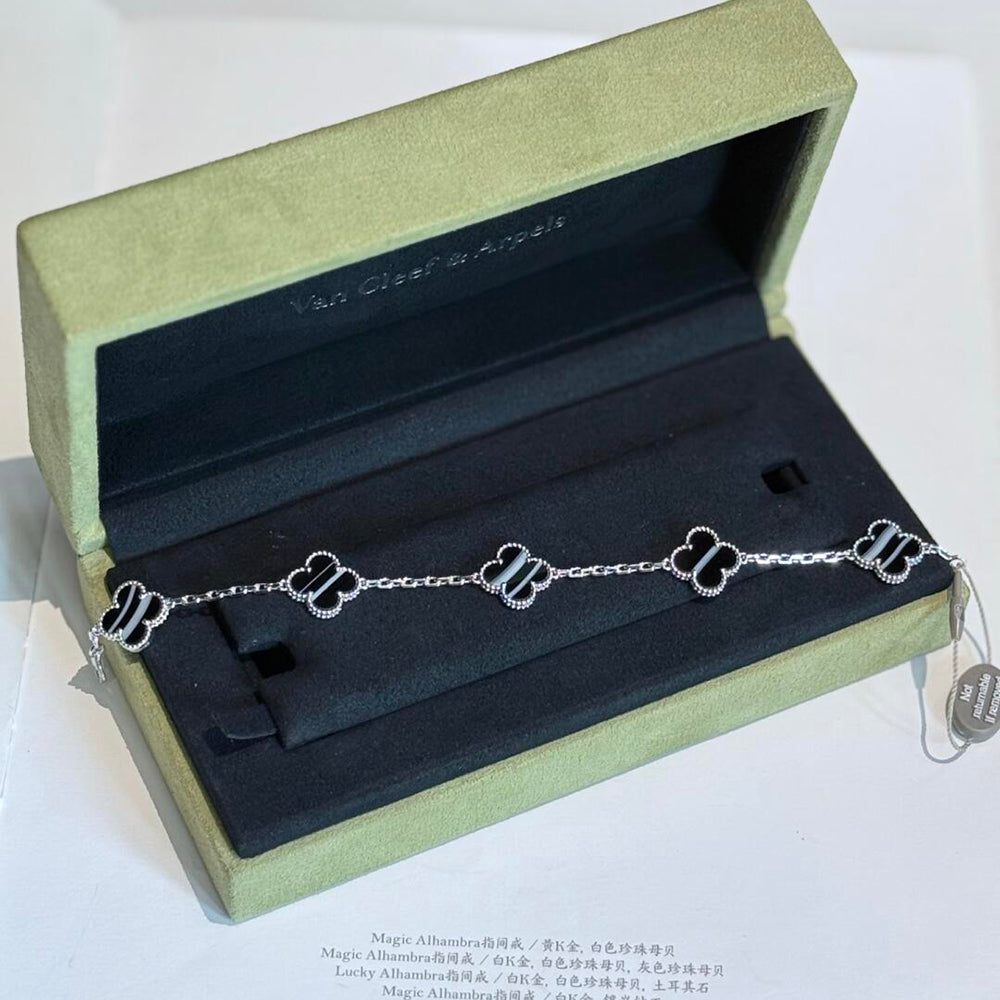 ¡®Sprite Jewelry¡¯CLOVER 5 MOTIF VEINED ONYX BRACELET SILVER