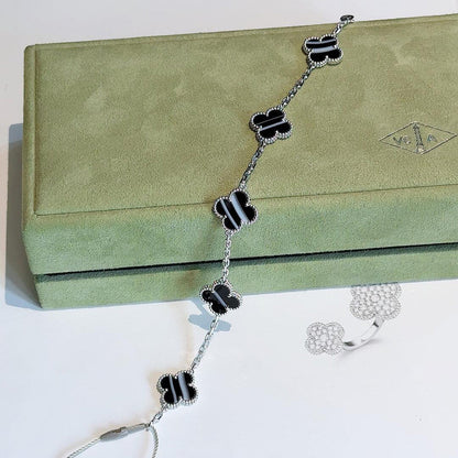 ¡®Sprite Jewelry¡¯CLOVER 5 MOTIF VEINED ONYX BRACELET SILVER