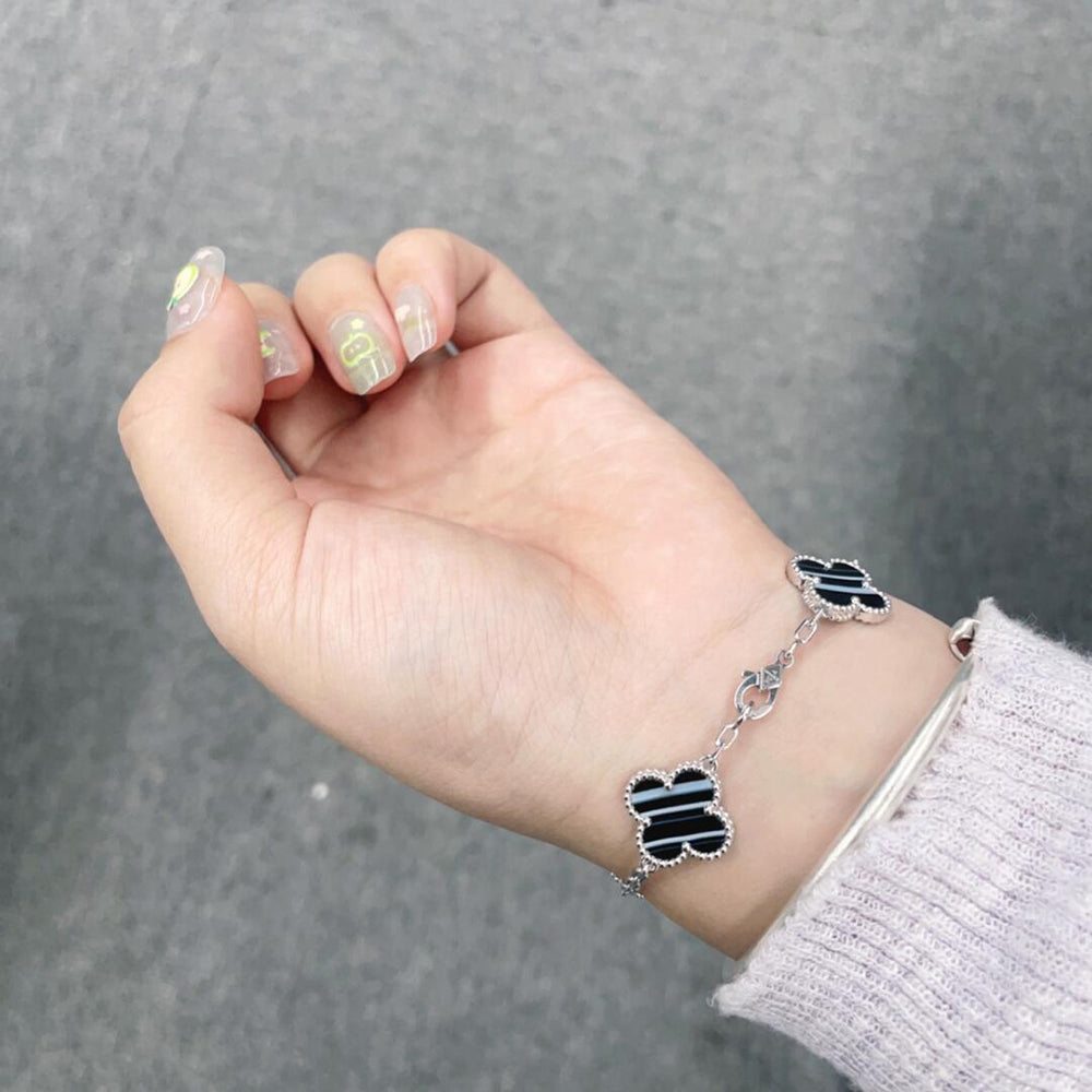 ¡®Sprite Jewelry¡¯CLOVER 5 MOTIF VEINED ONYX BRACELET SILVER