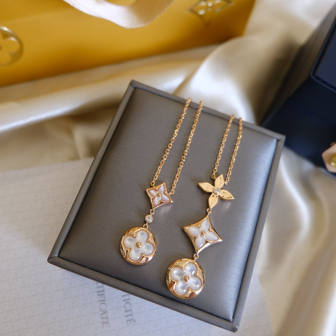 ¡®Sprite Jewelry¡¯COLOR BLOSSOM LARIAT NECKLACE PINK GOLD WHITE MOTHER PEARL AND DIAMOND