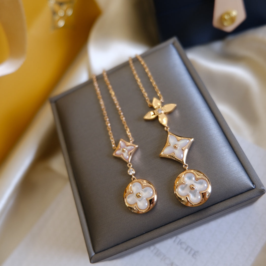 ¡®Sprite Jewelry¡¯COLOR BLOSSOM LARIAT NECKLACE PINK GOLD WHITE MOTHER PEARL AND DIAMOND