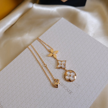 ¡®Sprite Jewelry¡¯COLOR BLOSSOM LARIAT NECKLACE PINK GOLD WHITE MOTHER PEARL AND DIAMOND