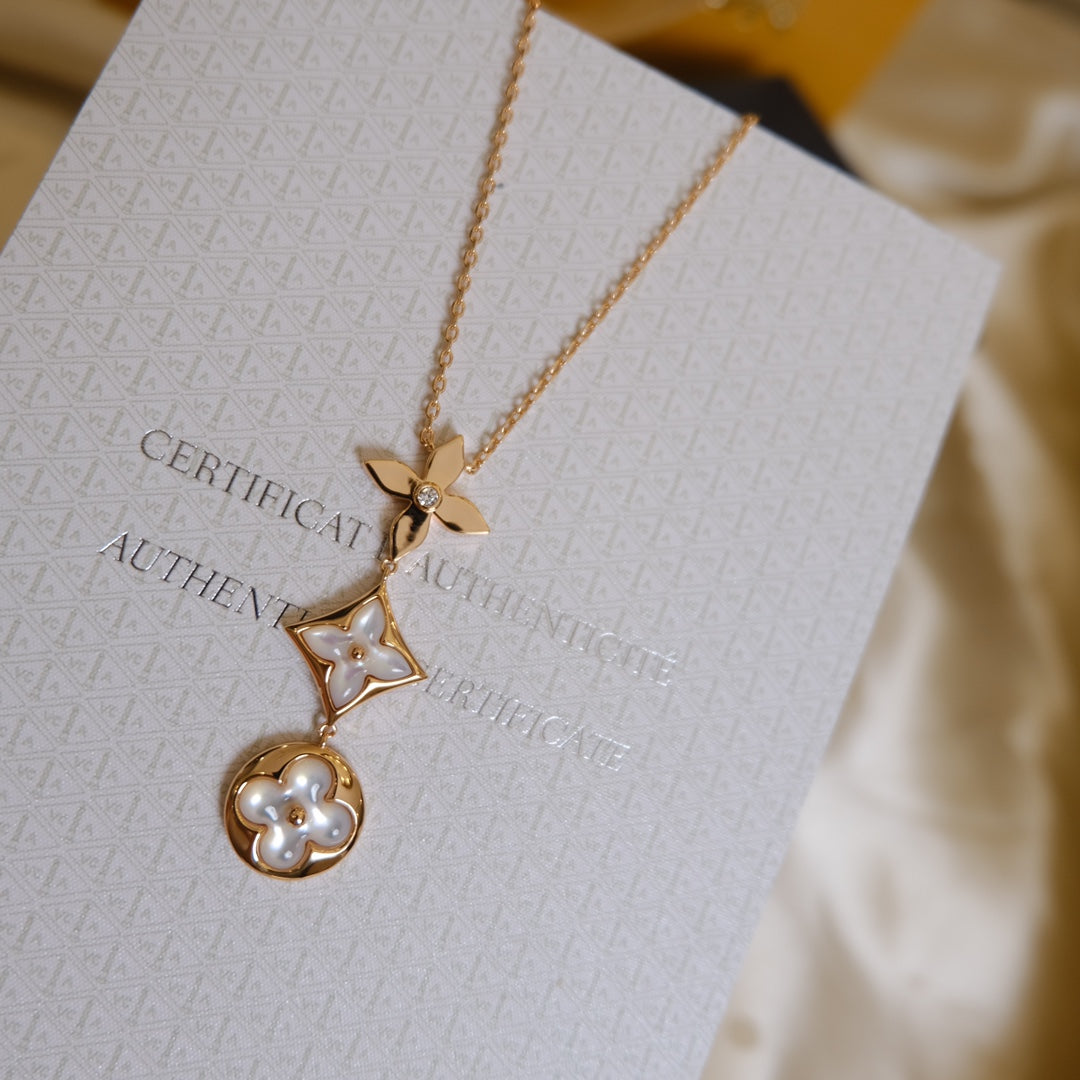 ¡®Sprite Jewelry¡¯COLOR BLOSSOM LARIAT NECKLACE PINK GOLD WHITE MOTHER PEARL AND DIAMOND
