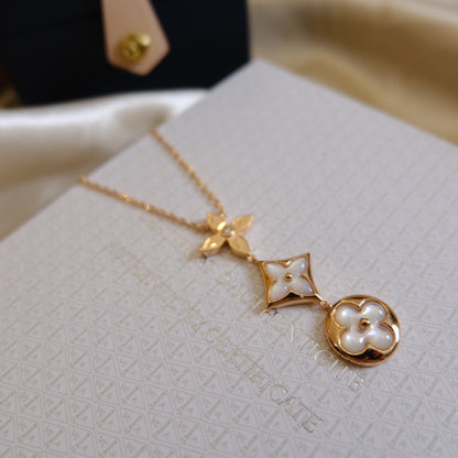 ¡®Sprite Jewelry¡¯COLOR BLOSSOM LARIAT NECKLACE PINK GOLD WHITE MOTHER PEARL AND DIAMOND