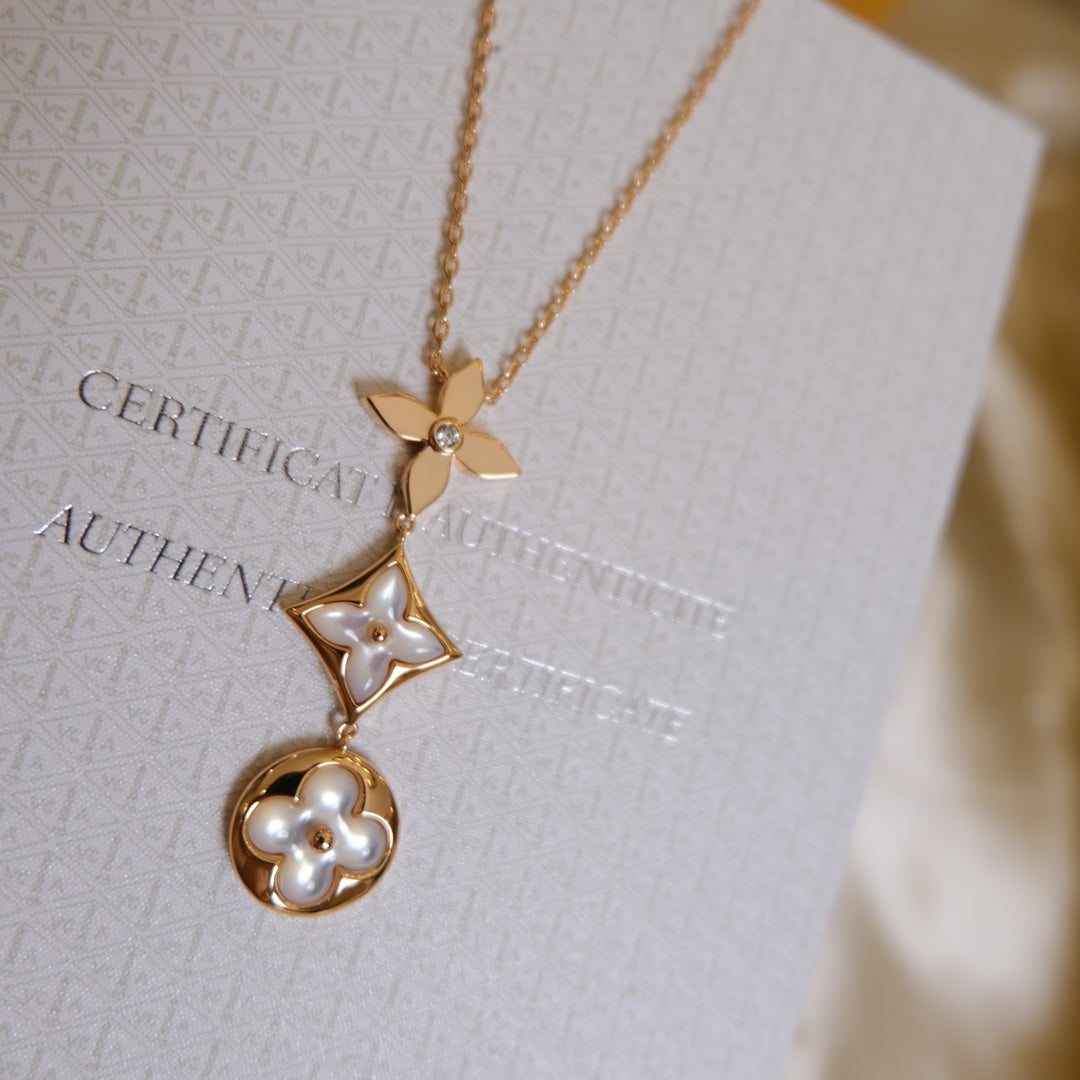 ¡®Sprite Jewelry¡¯COLOR BLOSSOM LARIAT NECKLACE PINK GOLD WHITE MOTHER PEARL AND DIAMOND