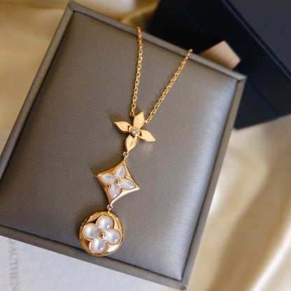 ¡®Sprite Jewelry¡¯COLOR BLOSSOM LARIAT NECKLACE PINK GOLD WHITE MOTHER PEARL AND DIAMOND