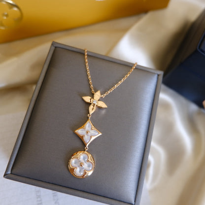¡®Sprite Jewelry¡¯COLOR BLOSSOM LARIAT NECKLACE PINK GOLD WHITE MOTHER PEARL AND DIAMOND