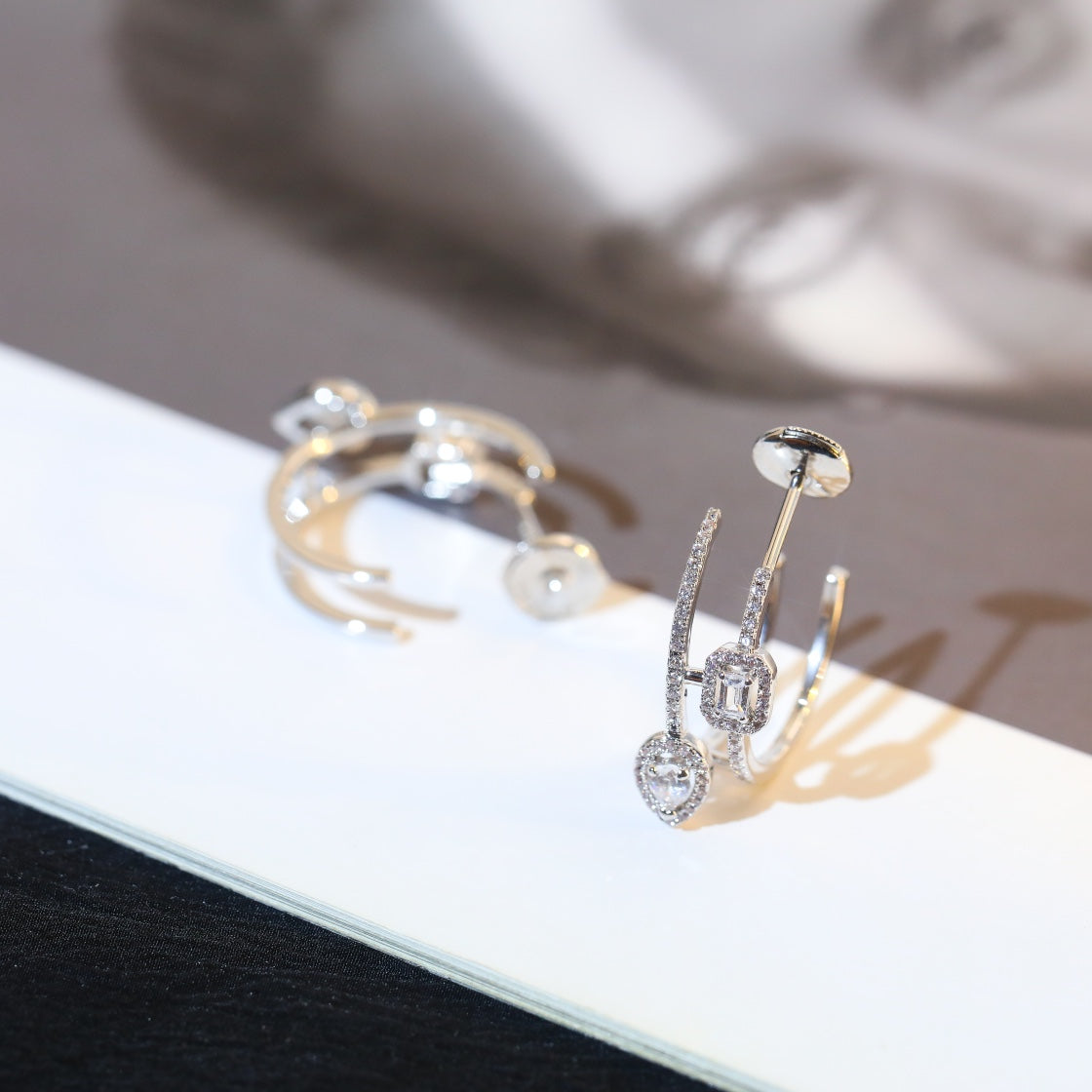 [Sprite Jewelry]CREOLES MY TWIN 2 RANGS SILVER DIAMOND EARRINGS