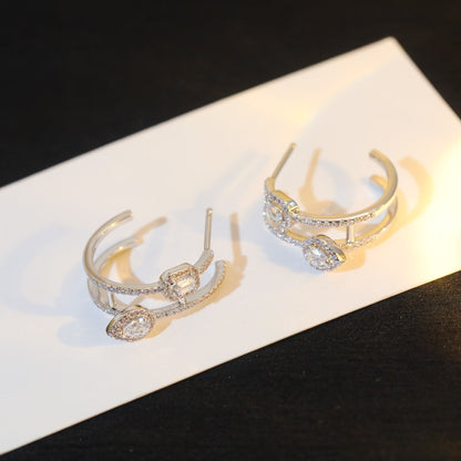 [Sprite Jewelry]CREOLES MY TWIN 2 RANGS SILVER DIAMOND EARRINGS