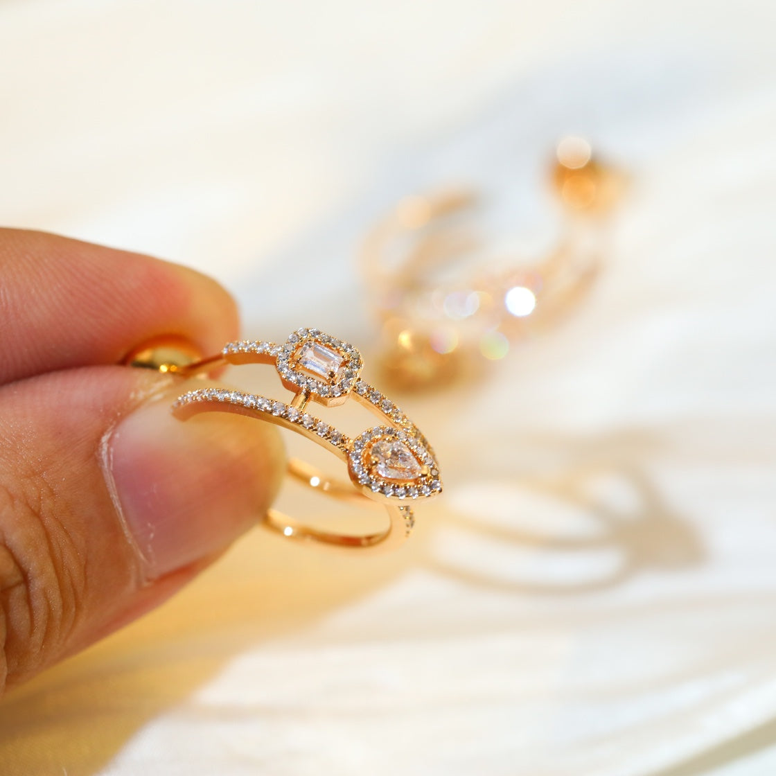 [Sprite Jewelry]CREOLES MY TWIN 2 RANGS SILVER DIAMOND EARRINGS