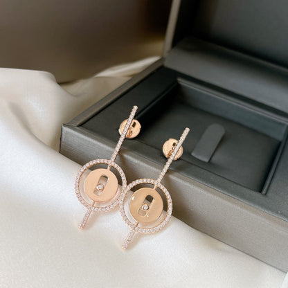 [Sprite Jewelry]LUCKY MOVE ARROW PINK GOLD DIAMOND EARRINGS