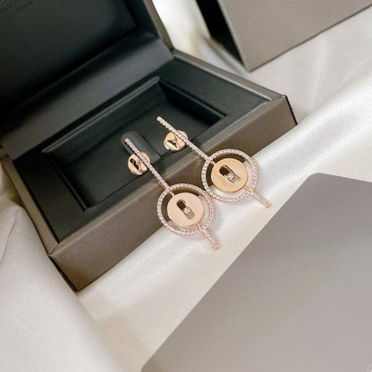 [Sprite Jewelry]LUCKY MOVE ARROW PINK GOLD DIAMOND EARRINGS