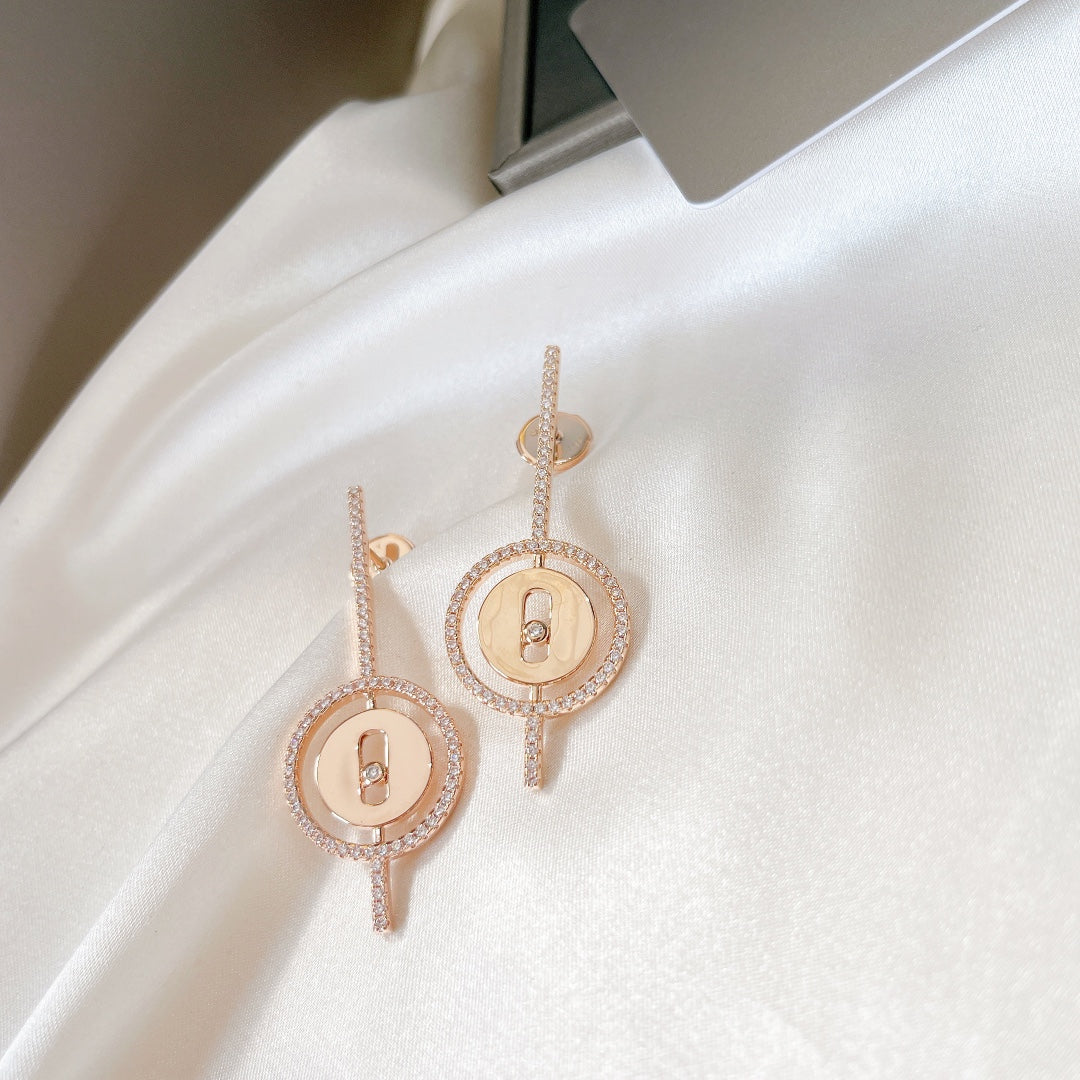 [Sprite Jewelry]LUCKY MOVE ARROW PINK GOLD DIAMOND EARRINGS