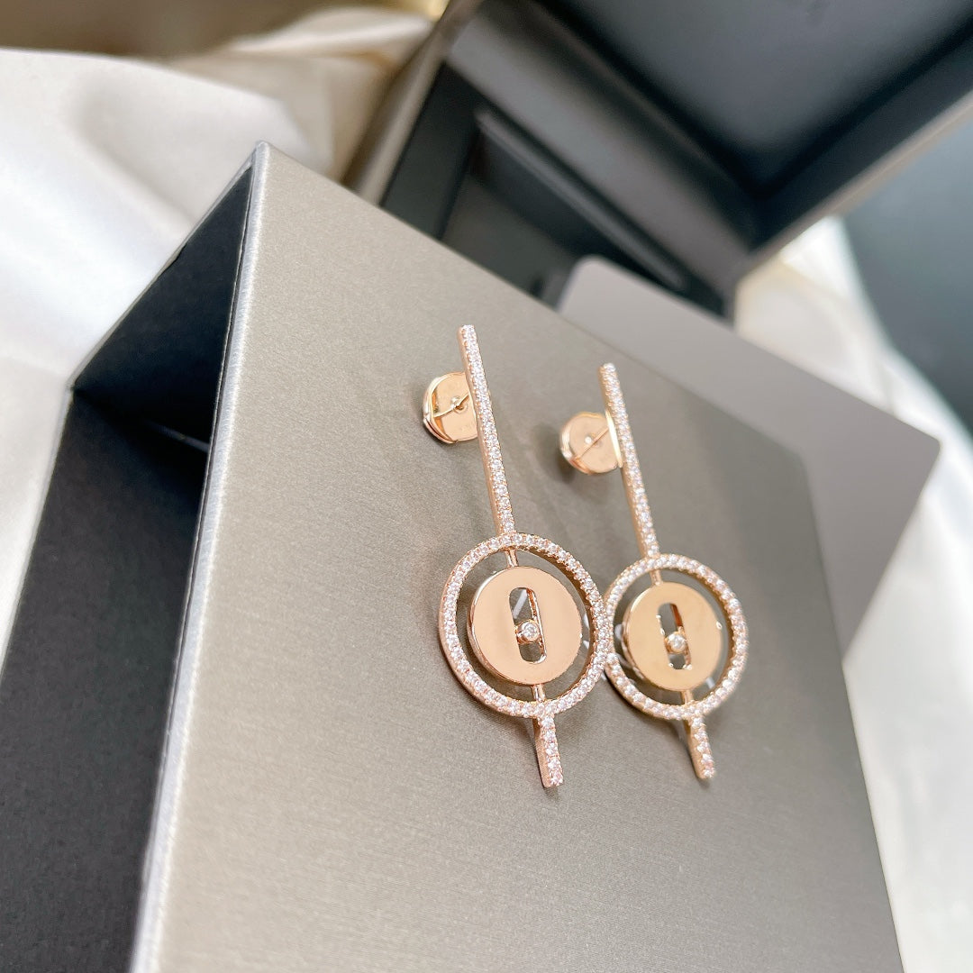 [Sprite Jewelry]LUCKY MOVE ARROW PINK GOLD DIAMOND EARRINGS