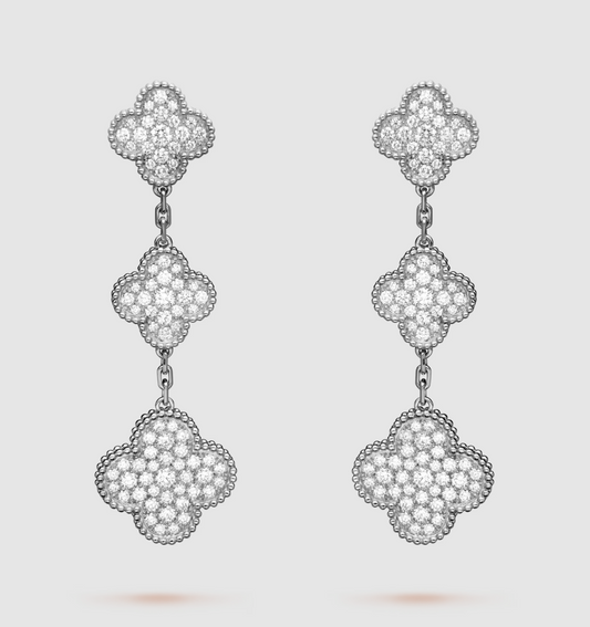 ¡®Sprite Jewelry¡¯CLOVER 3 MOTIF DIAMOND SILVER DROP EARRINGS