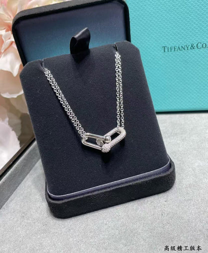 [Sprite Jewelry]T House Diamond-Set Double Chain Link Pendant Necklace
