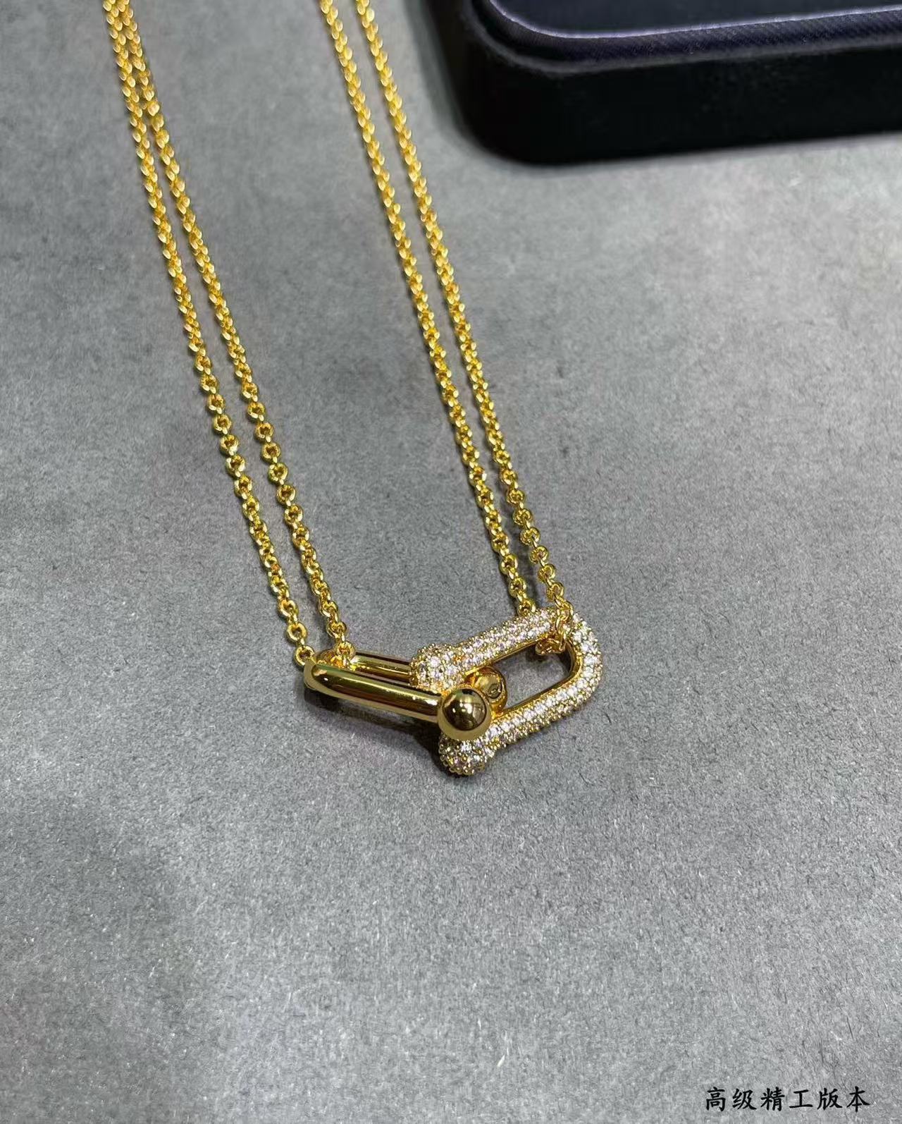 [Sprite Jewelry]T House Diamond-Set Double Chain Link Pendant Necklace