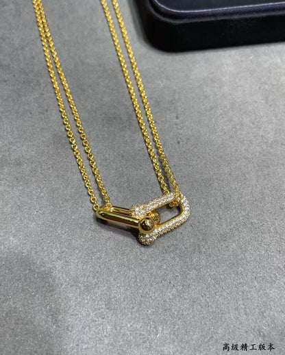 [Sprite Jewelry]T House Diamond-Set Double Chain Link Pendant Necklace