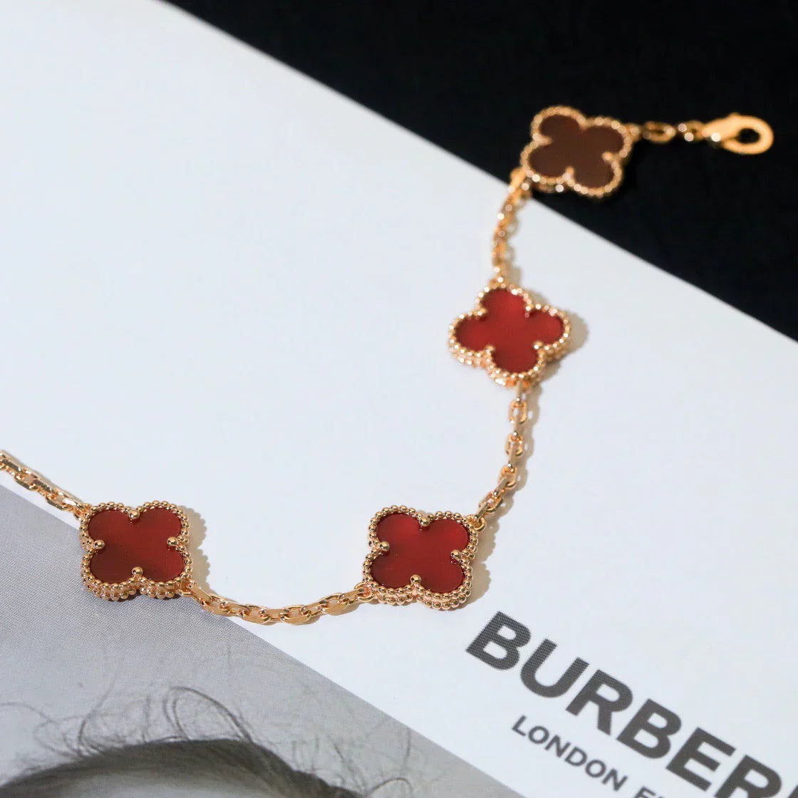 [Sprite Jewelry]New  CLOVER 5 MOTIF RED CORNELIAN BRACELET COLLECTION