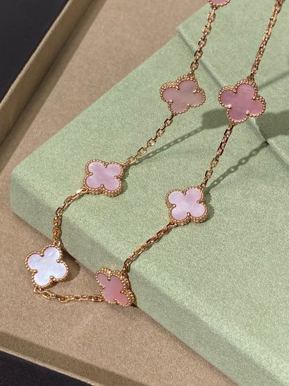 [Sprite Jewelry] Pink Necklace with Ten Clover Designs