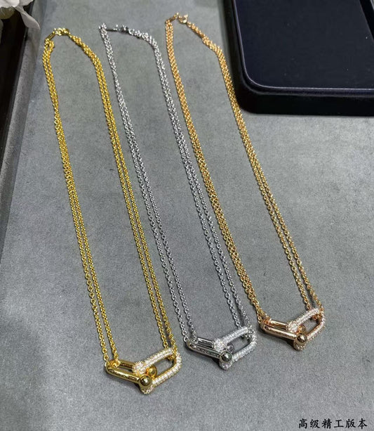 [Sprite Jewelry]T House Diamond-Set Double Chain Link Pendant Necklace