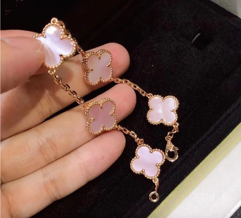 [Sprite Jewelry]CLOVER 5 MOTIFS Pink  AGATE  BRACELET